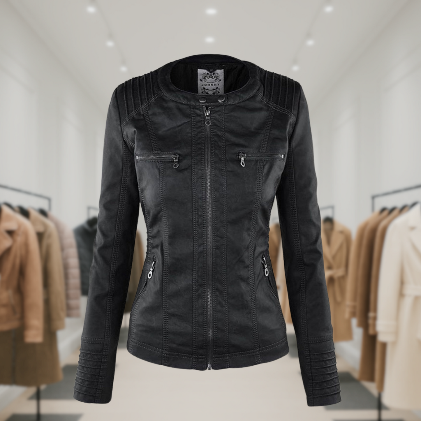 Cazadora Mujer de Piel Impermeable con Capucha