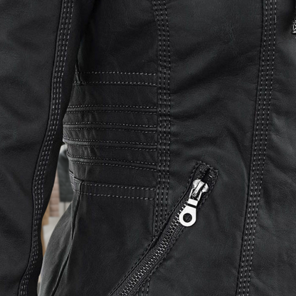 Cazadora Mujer de Piel Impermeable con Capucha