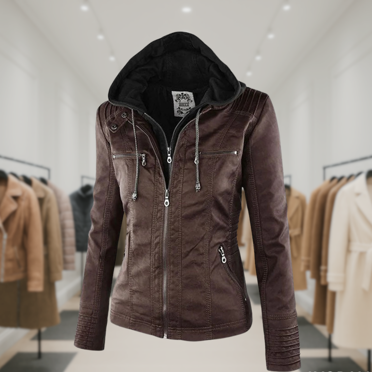 Cazadora Mujer de Piel Impermeable con Capucha