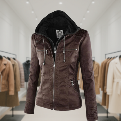 Cazadora Mujer de Piel Impermeable con Capucha