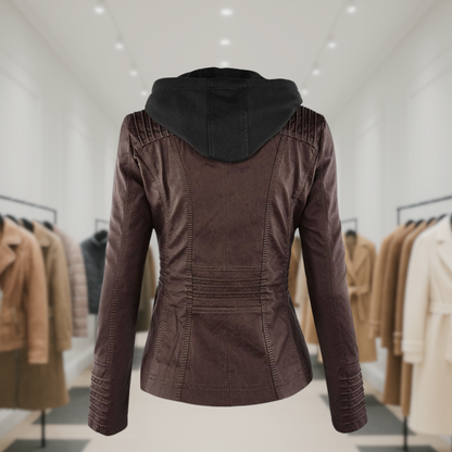 Cazadora Mujer de Piel Impermeable con Capucha