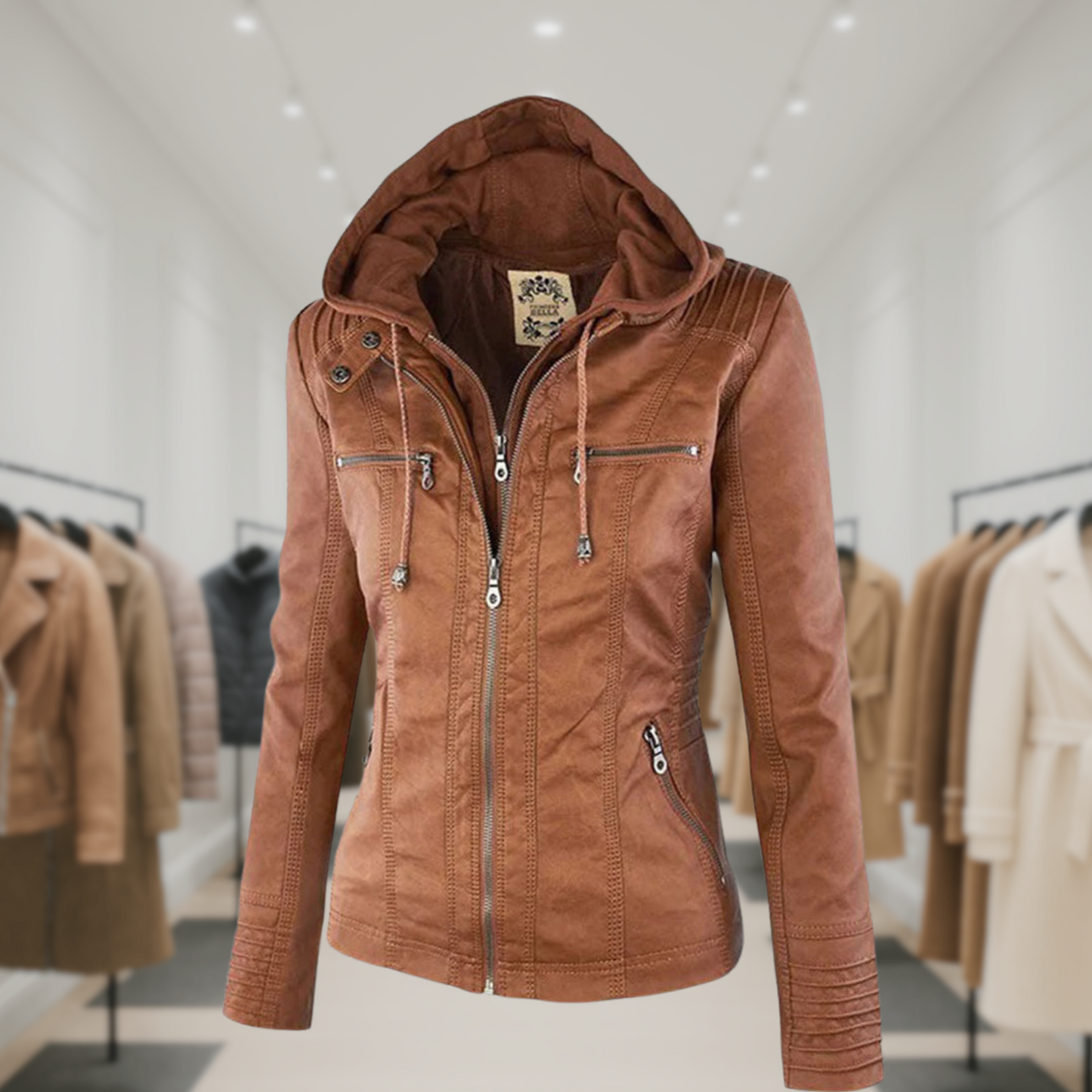Cazadora Mujer de Piel Impermeable con Capucha - Mavetta