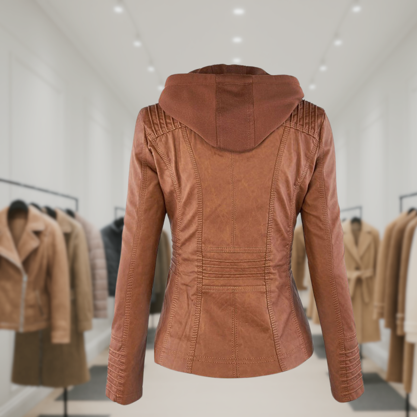 Cazadora Mujer de Piel Impermeable con Capucha