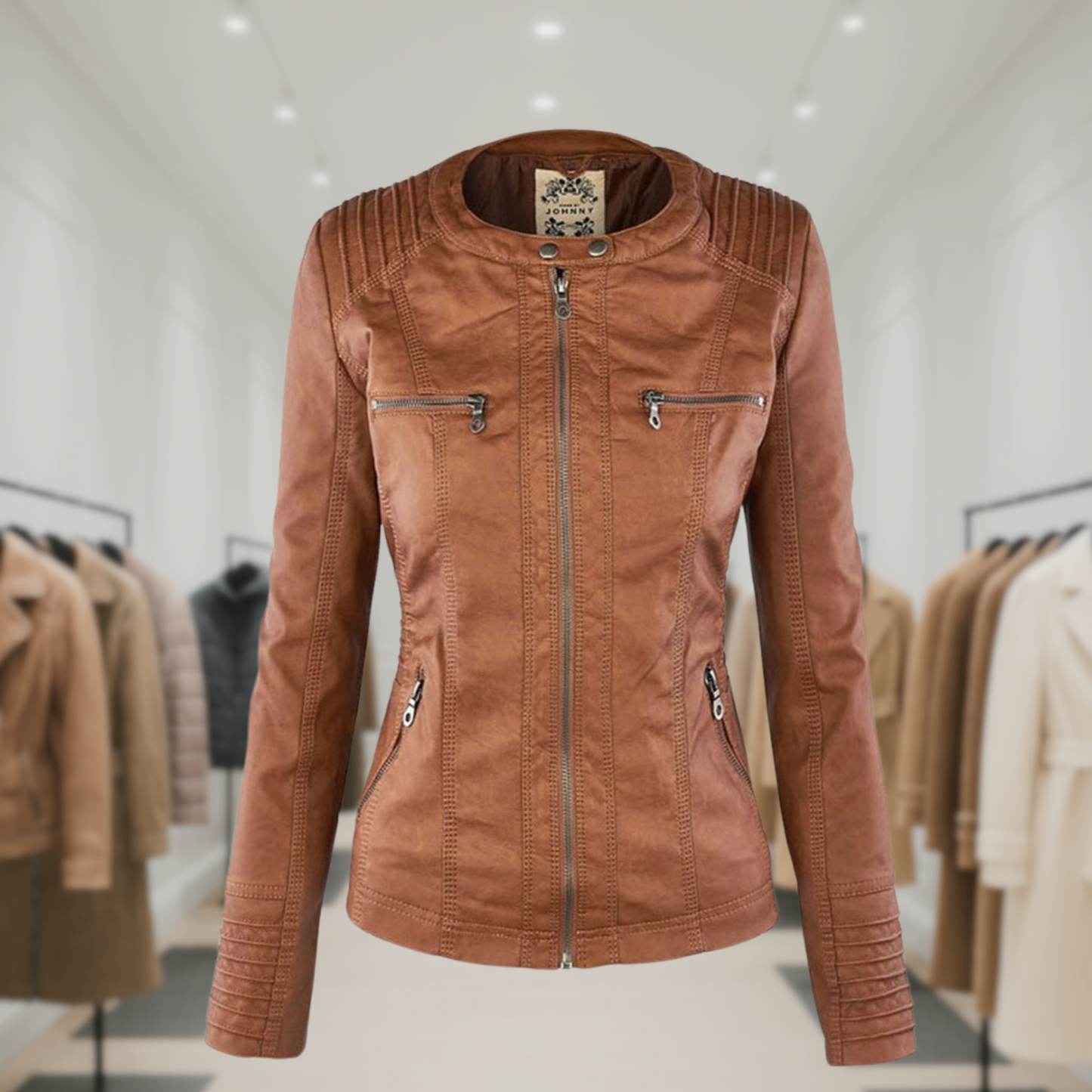 Cazadora Mujer de Piel Impermeable con Capucha