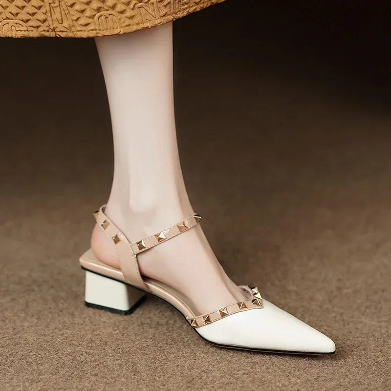 Zapatos Mujer Tacón Cuadrado Tachuelas Punta Afilada - Mavetta
