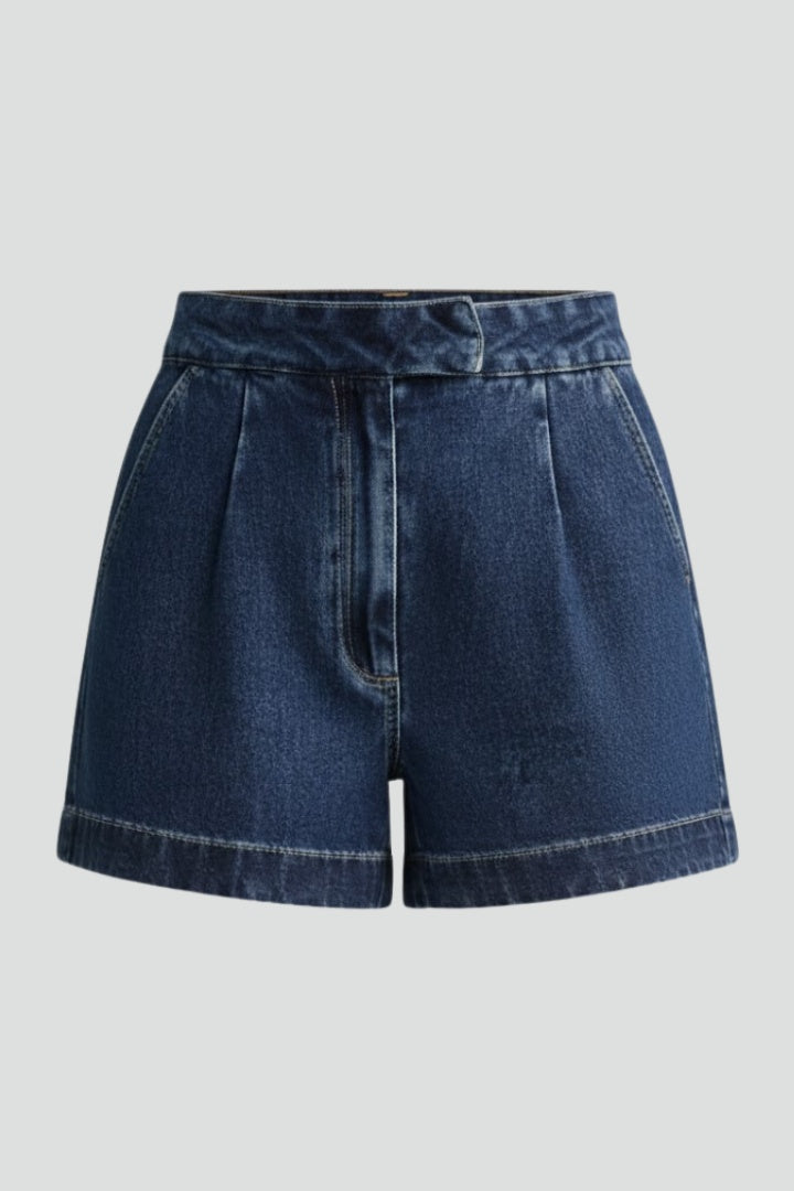 Pantalón Corto Mujer Vaquero Cintura Alta Dobladillo - Mavetta