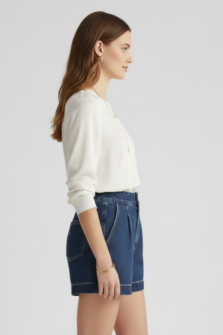Pantalón Corto Mujer Vaquero Cintura Alta Dobladillo