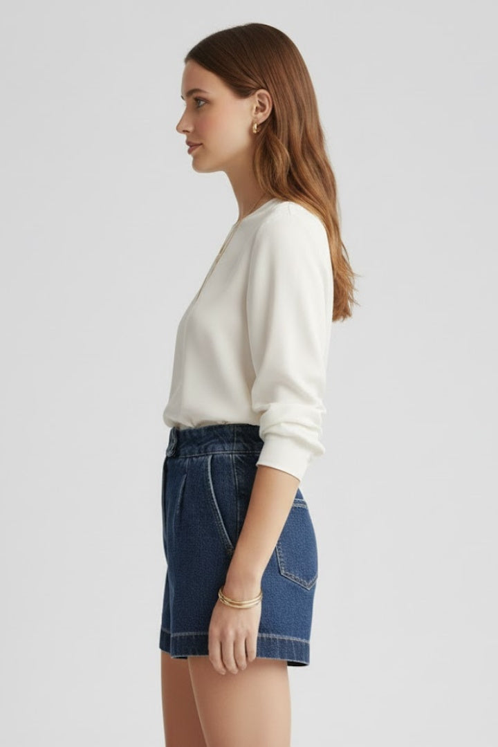Pantalón Corto Mujer Vaquero Cintura Alta Dobladillo