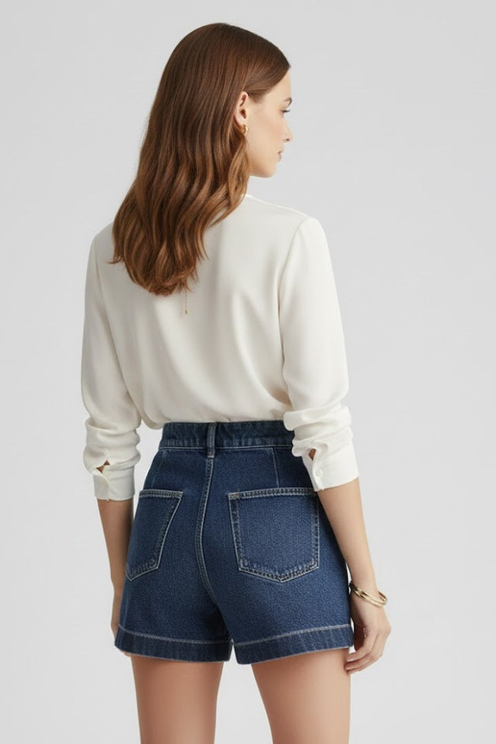 Pantalón Corto Mujer Vaquero Cintura Alta Dobladillo