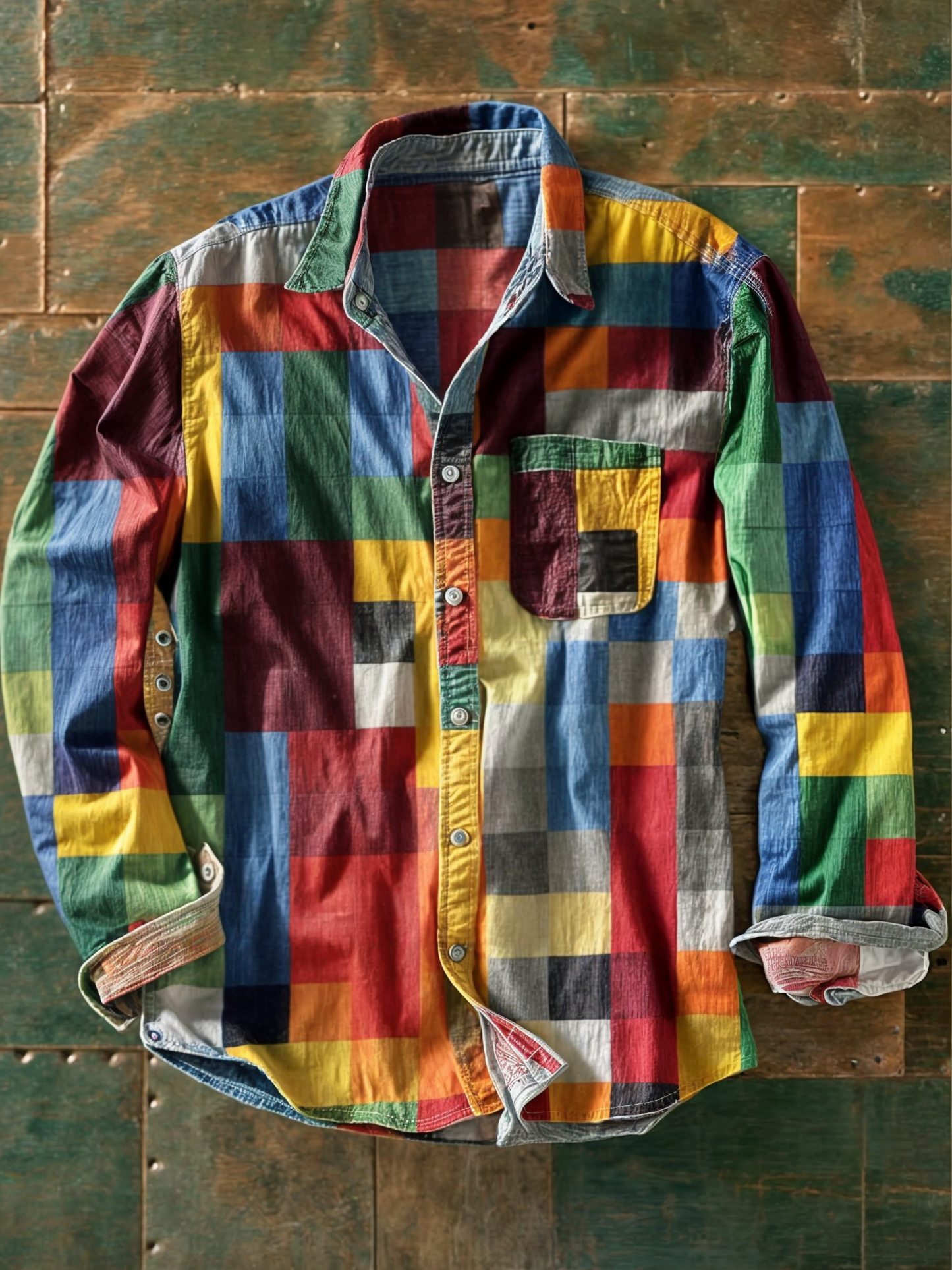 Camisa hombre patchwork Algodón botones Ajuste clásico - Mavetta