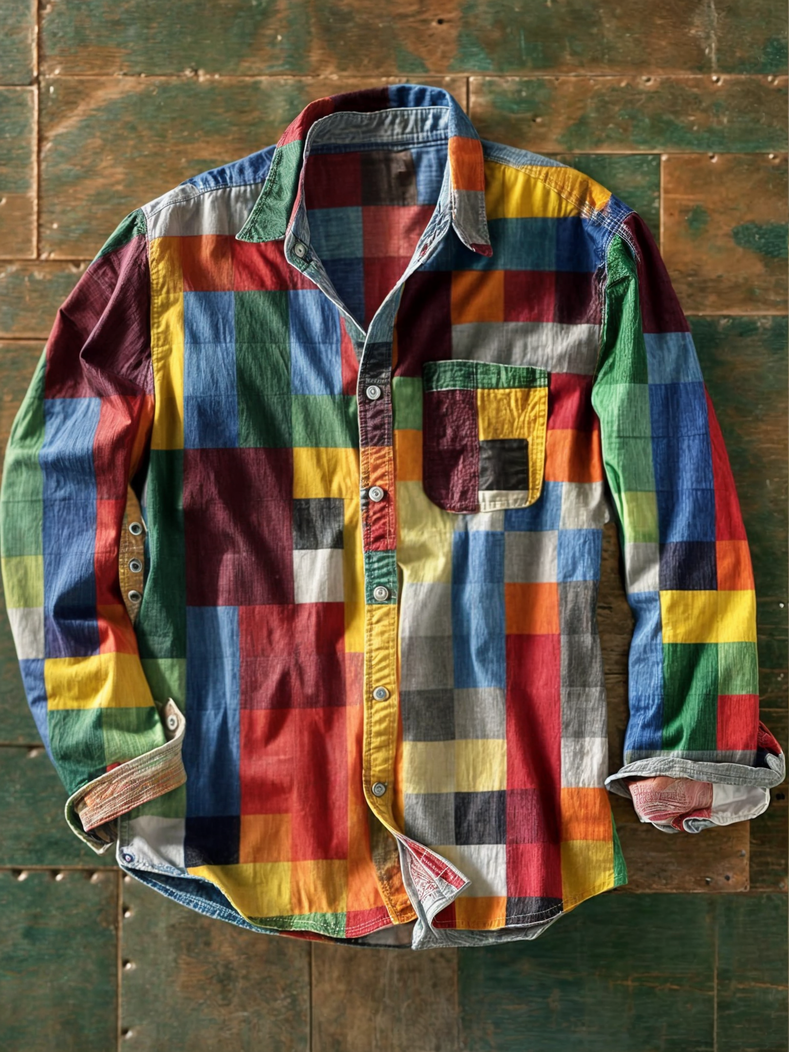 Camisa hombre patchwork Algodón botones Ajuste clásico - Mavetta