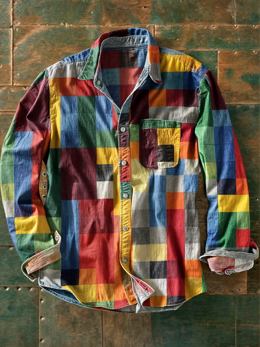 Camisa hombre patchwork Algodón botones Ajuste clásico - Mavetta