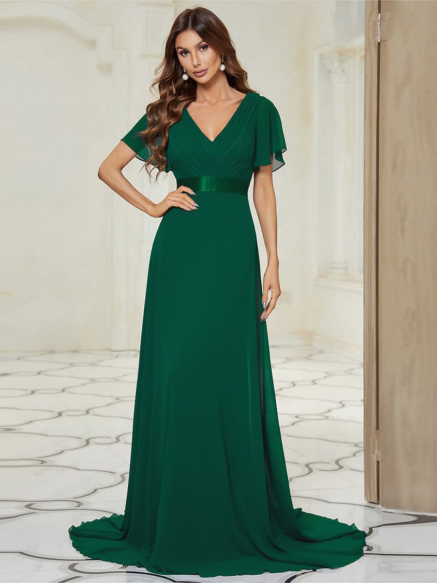 Vestido largo Mujer de gasa con cintura imperio y mangas cortas
