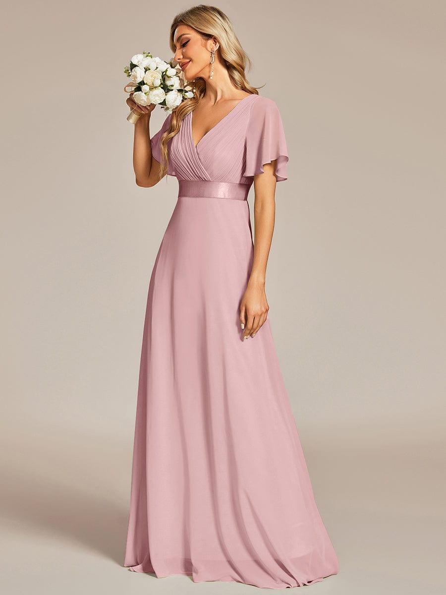 Vestido largo Mujer de gasa con cintura imperio y mangas cortas