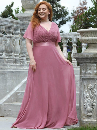 Vestido largo Mujer de gasa con cintura imperio y mangas cortas