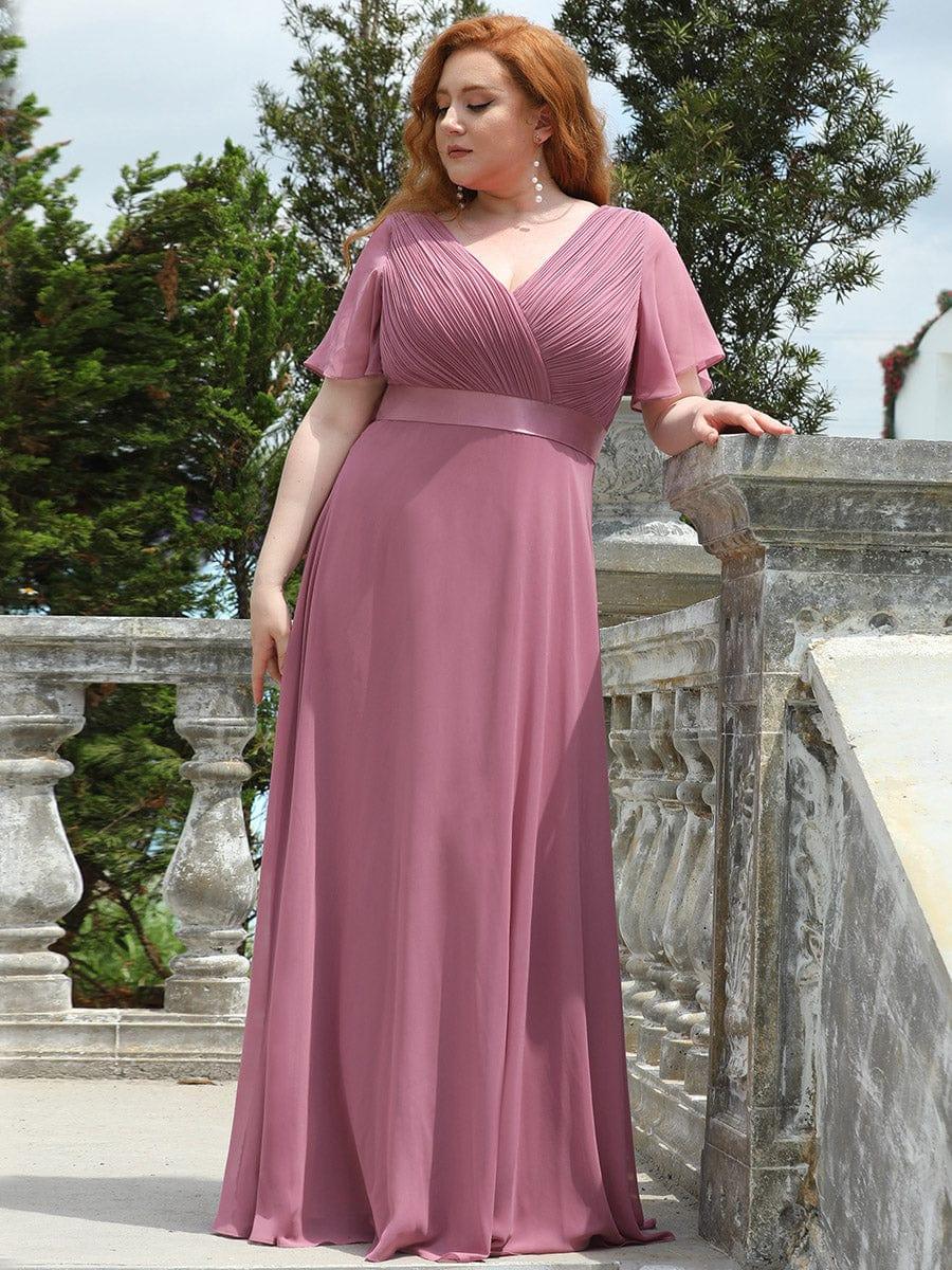 Vestido largo Mujer de gasa con cintura imperio y mangas cortas