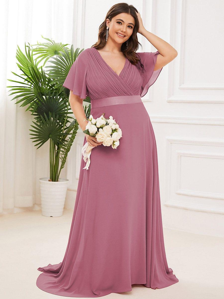 Vestido largo Mujer de gasa con cintura imperio y mangas cortas