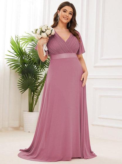 Vestido largo Mujer de gasa con cintura imperio y mangas cortas