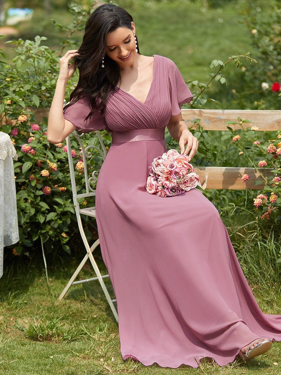 Vestido largo Mujer de gasa con cintura imperio y mangas cortas