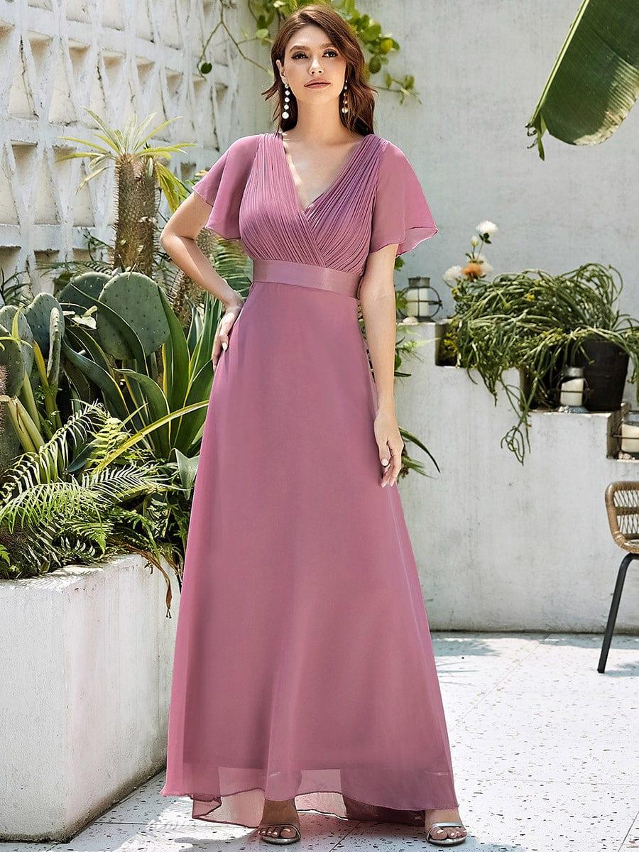 Vestido largo Mujer de gasa con cintura imperio y mangas cortas