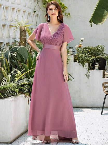 Vestido largo Mujer de gasa con cintura imperio y mangas cortas