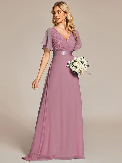 Vestido largo Mujer de gasa con cintura imperio y mangas cortas