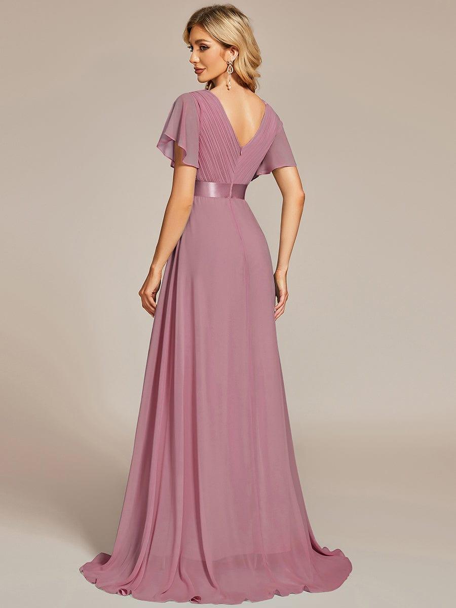 Vestido largo Mujer de gasa con cintura imperio y mangas cortas