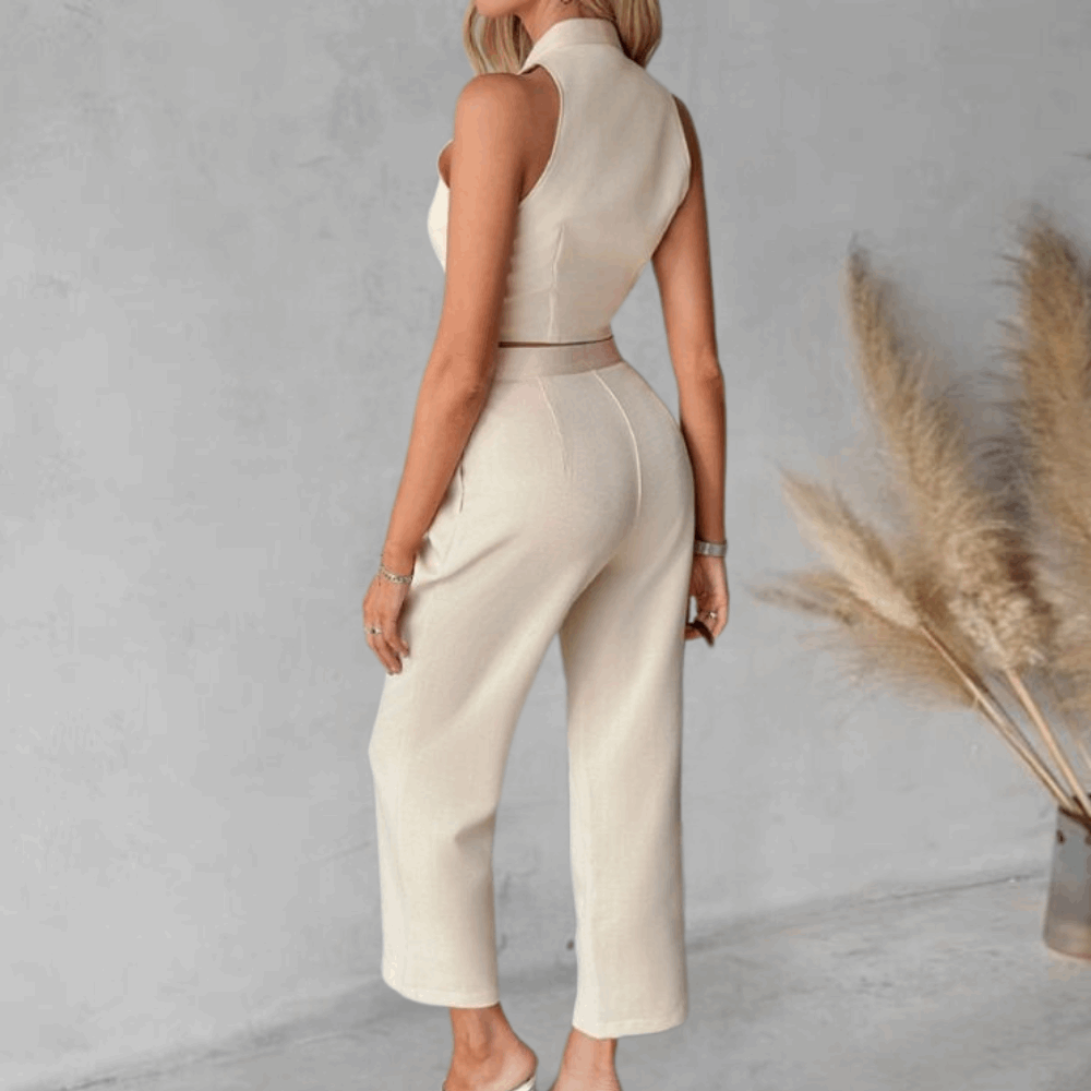 Conjunto Mujer Blazer Sin Mangas y Pantalón Palazzo Elegante