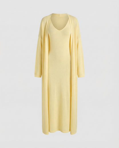 Conjunto Mujer de Punto Vestido y Cárdigan Largo