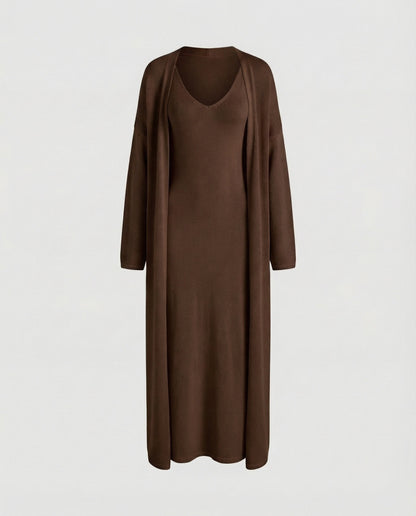 Conjunto Mujer de Punto Vestido y Cárdigan Largo