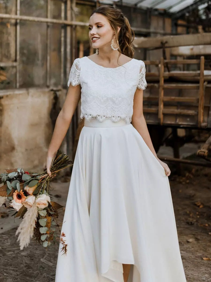 Vestido de novia mujer dos piezas encaje elegante