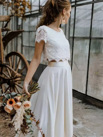 Vestido de novia mujer dos piezas encaje elegante