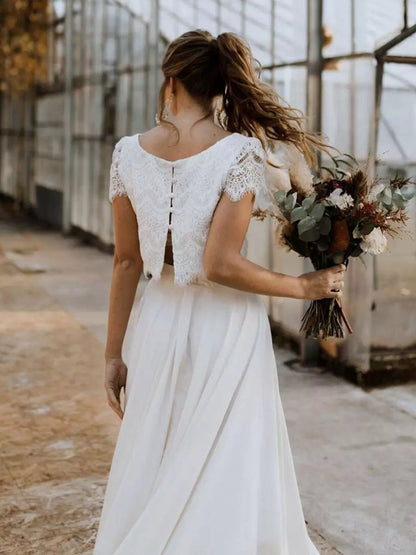 Vestido de novia mujer dos piezas encaje elegante