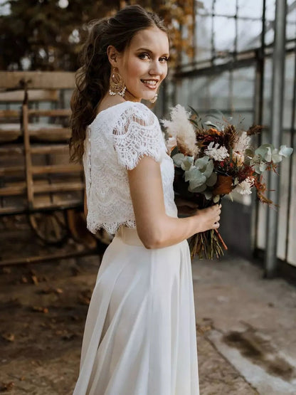 Vestido de novia mujer dos piezas encaje elegante