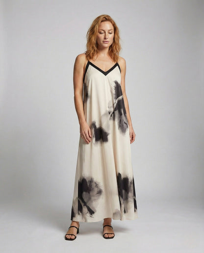 Vestido Largo Mujer de Tela Estampada Tirantes - Mavetta