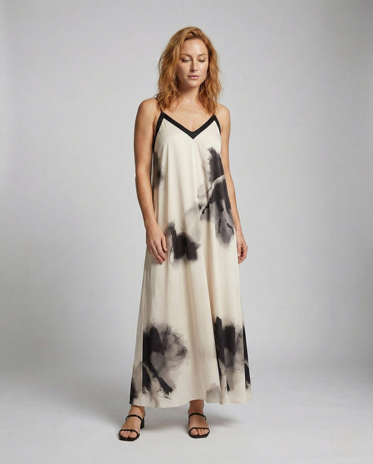 Vestido Largo Mujer de Tela Estampada Tirantes - Mavetta