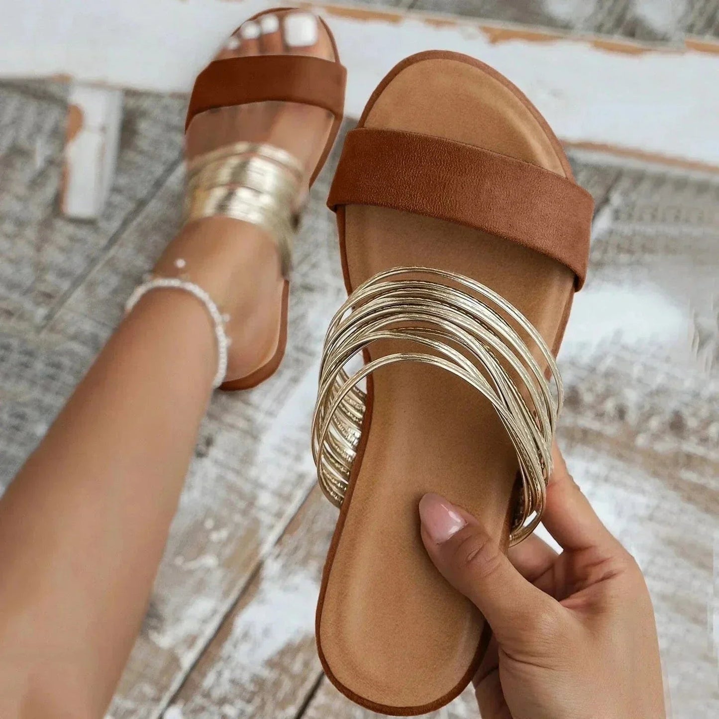 Sandalias Planas Mujer con Tiras Cruzadas Ajuste Comodo