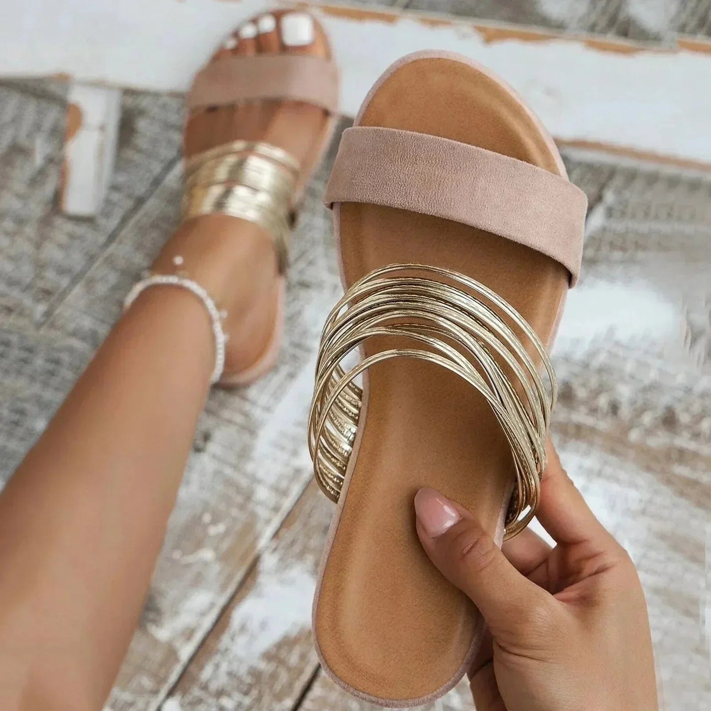 Sandalias Planas Mujer con Tiras Cruzadas Ajuste Comodo