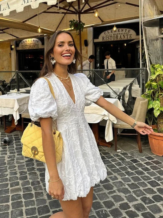 Vestido Corto Mujer de Algodón Bordado con Volantes - Mavetta
