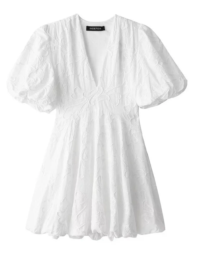 Vestido Corto Mujer de Algodón Bordado con Volantes