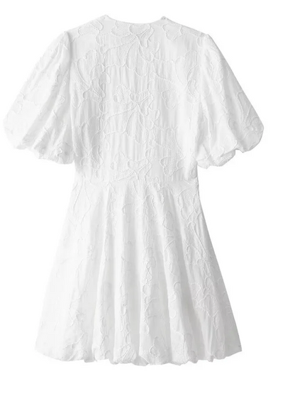 Vestido Corto Mujer de Algodón Bordado con Volantes