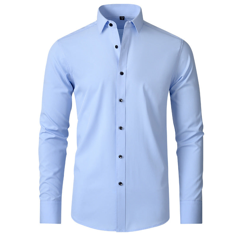 Camisa Hombre Vestir Algodón Elástica Manga Larga Corte Regular