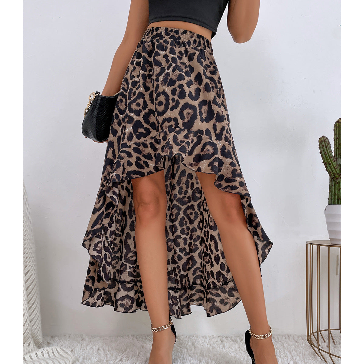 Falda Mujer Casual Asimétrica Cintura Alta Estampado Animal - Mavetta