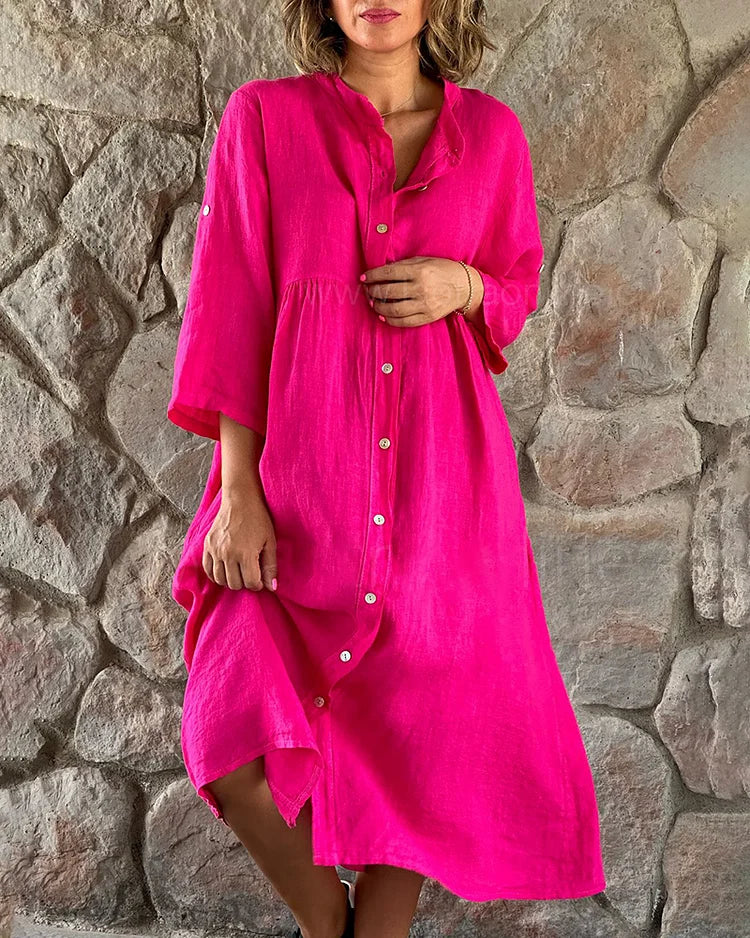 Vestido camisero mujer Algodón Corte holgado cierre botones