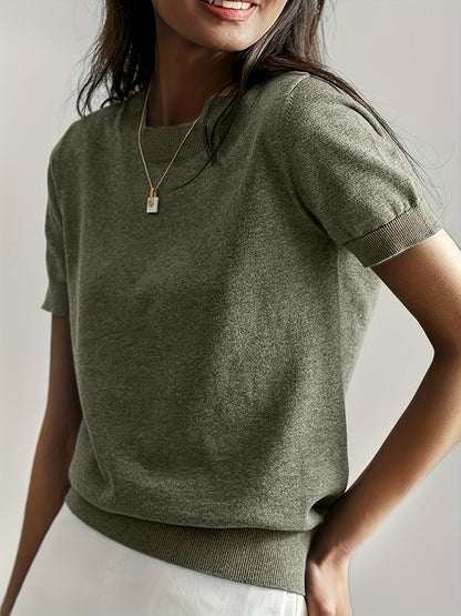 Camiseta Mujer de Punto Manga Corta Cuello Redondo Entallada