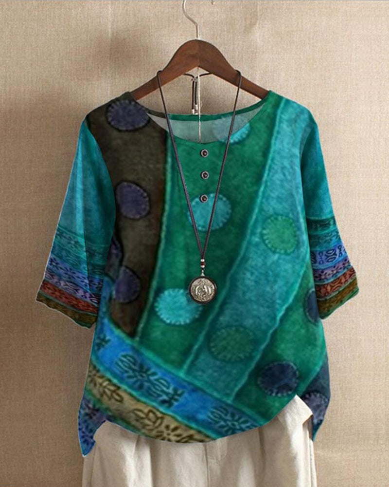 Blusa mujer de tejido ligero estampado bohemio estilo retro