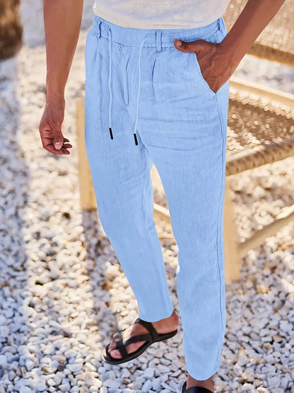 Pantalones Lino Hombre Anchos Cordón Ajustable