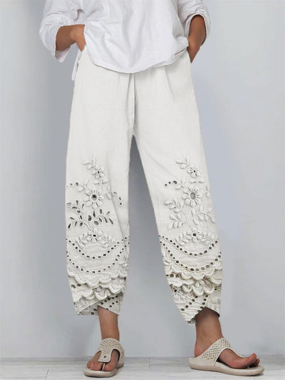 Pantalones Mujer de Encaje Estampado Ajuste Regular