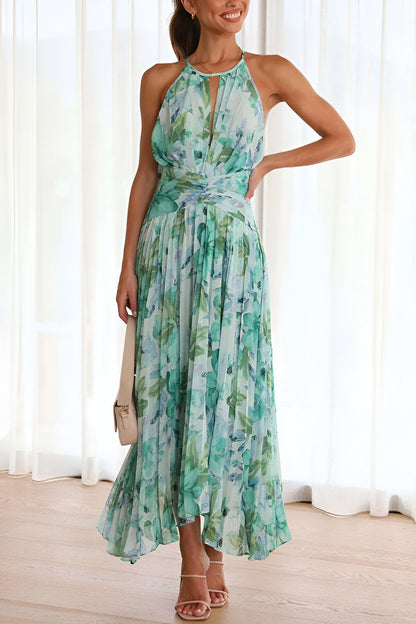 Vestido maxi mujer con pliegues y estampado floral
