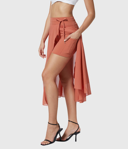 Falda Midi Mujer Talle Alto Cordón Ajustable Acampanada